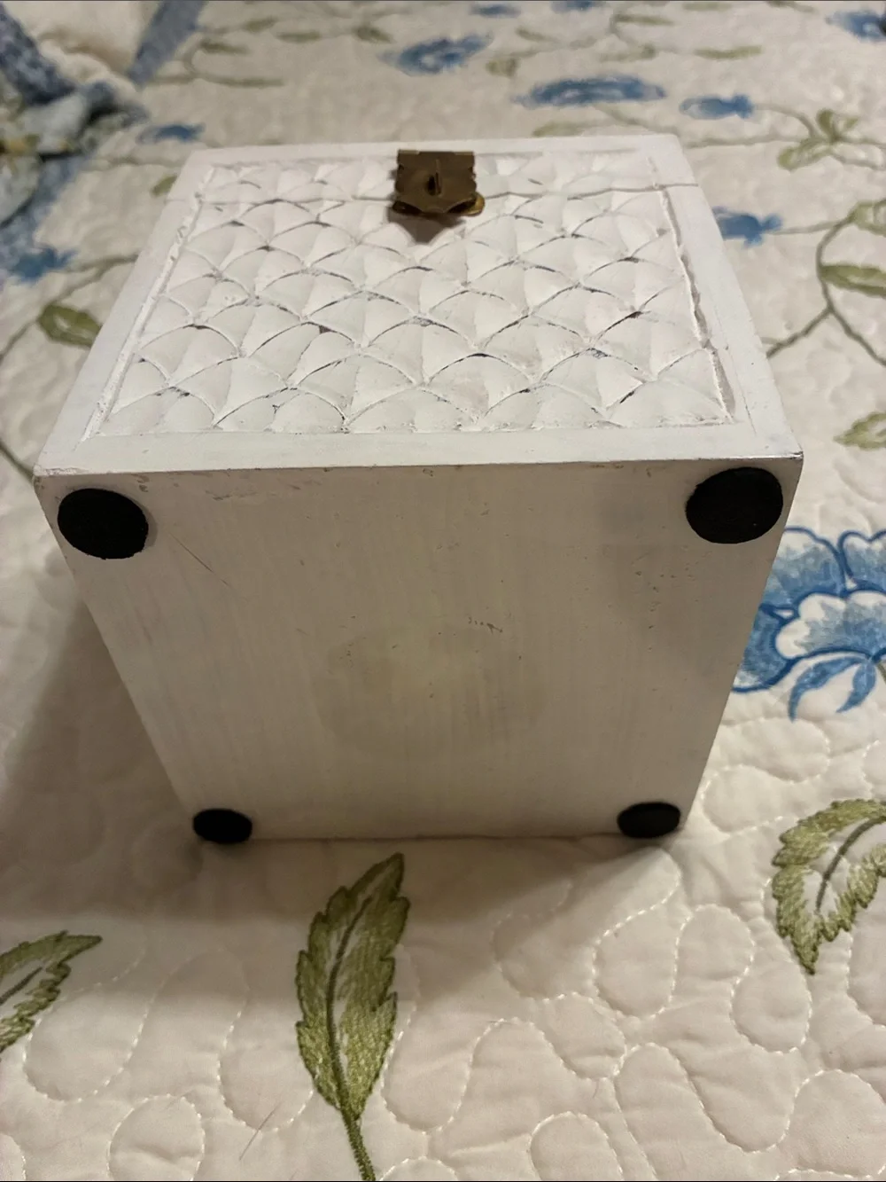 NWOT- Decorative White Wood Jewelry Box with Brass Latch-Shabby Chic